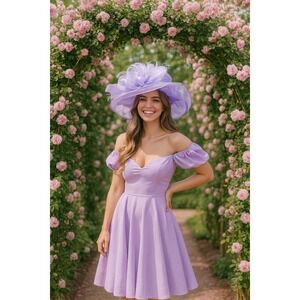 Lavender Church‎ Derby Hat Rhinestone Band Feather Accent Formal Occasion